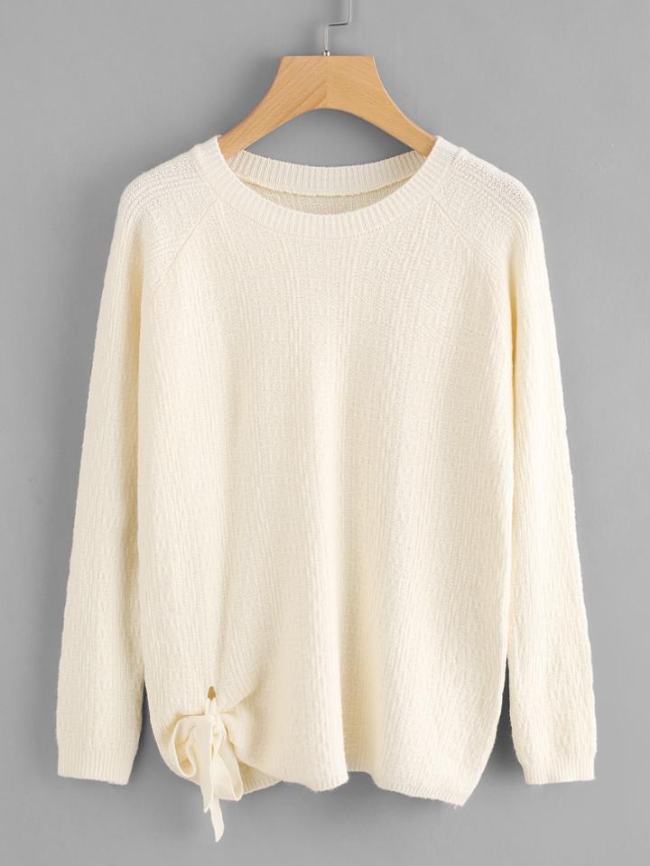 Shein Raglan Sleeve Tie Detail Textured Sweater