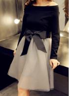 Rosewe Off The Shoulder T Shirt Match Grey A Line Skirt
