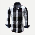 Shein Men Embroidery Detail Roll-up Sleeve Plaid Shirt