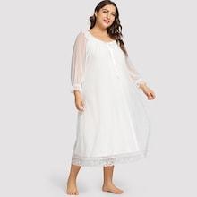 Shein Plus Floral Lace Bow Detail Mesh Night Dress