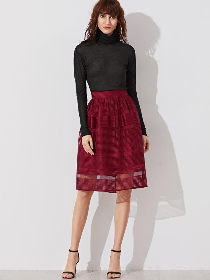 Shein Burgundy Square Eyelet Volume Skirt