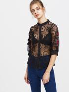Shein Lace Embroidered Button Front Top
