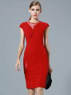 Shein Red Round Neck Cap Sleeve Bodycon Dress