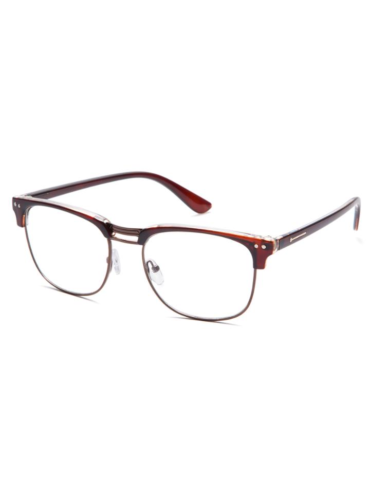 Shein Brown Open Frame Gold Trim Glasses
