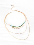 Shein Turquoise & Sequin Layered Necklace
