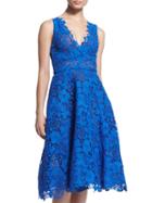 Shein Blue V Neck Sleeveless Crochet Hollow Dress