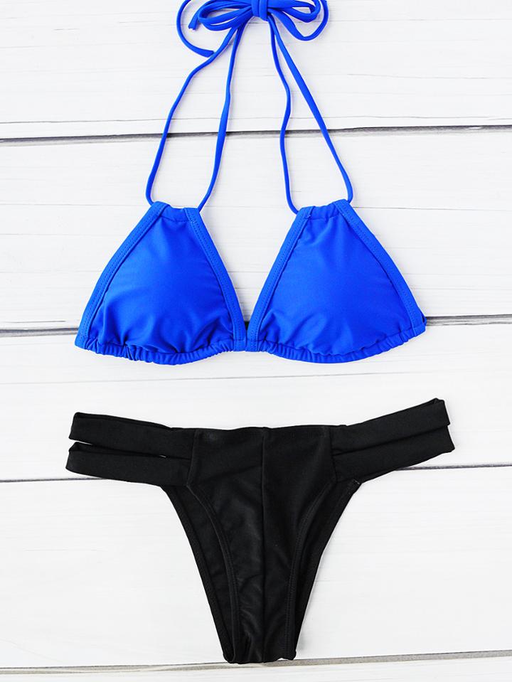 Shein Double Straps Halter Color Block Bikini Set
