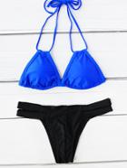 Shein Double Straps Halter Color Block Bikini Set
