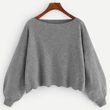 Shein Plus Bishop Sleeve Scalloped Hem Sweater
