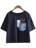 Shein Dark Blue Short Sleeve Pockets Casual T-shirt