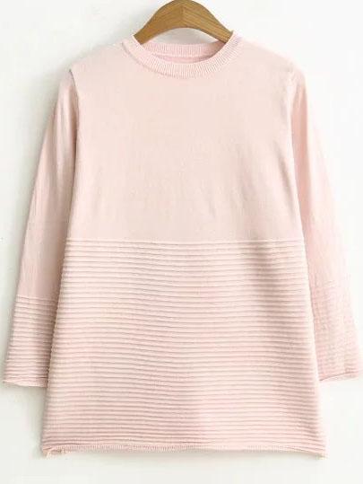 Shein Pink Ribbed Crew Neck Sweater