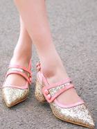 Shein Gliter Contrast Trim Buckle Ankle Strap Sandals