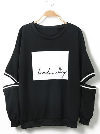 Shein Letter Print Cutout Black Sweatshirt
