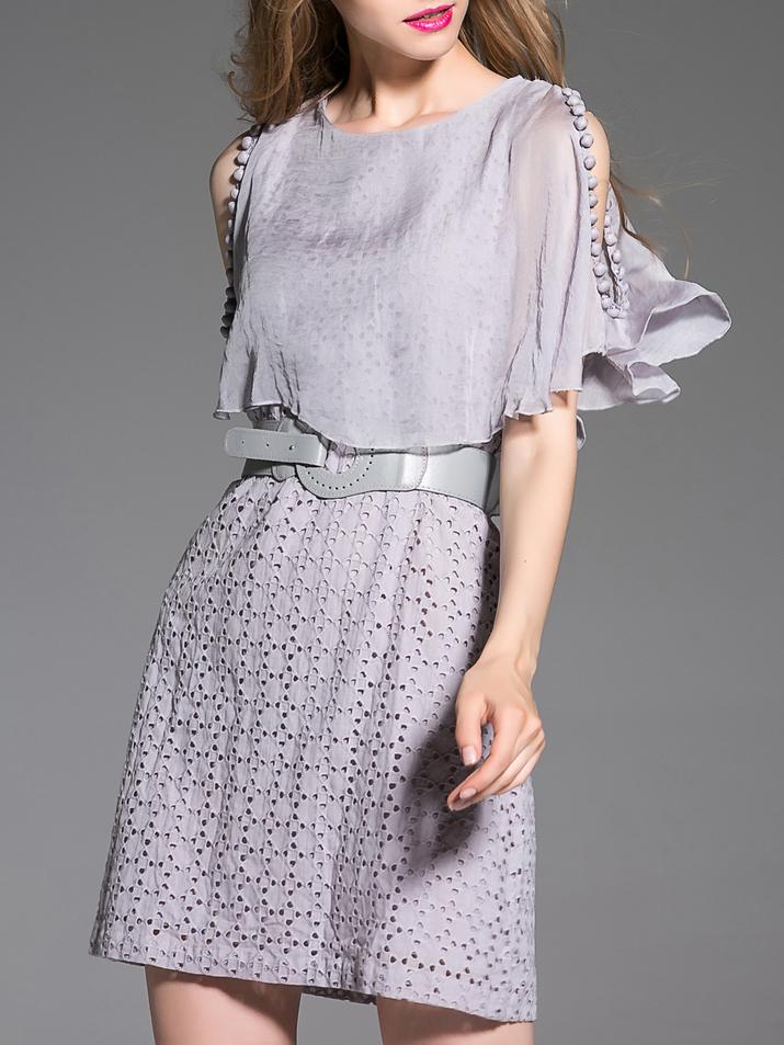 Shein Grey Open Shoulder Backless Belted A-line Dress
