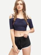 Shein Navy Cold Shoulder Crop T-shirt