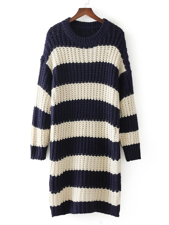 Shein Block Striped Drop Shoulder Sweater Dress