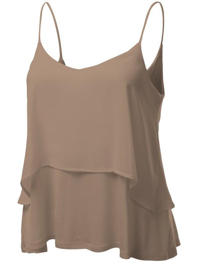 Shein Layered Chiffon Cami Top - Coffee