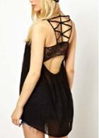 Rosewe Black Lace Patchwork Sleeveless Vest With Cutout Design