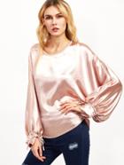 Shein Metallic Drawstring Cuff Bishop Sleeve Blouse