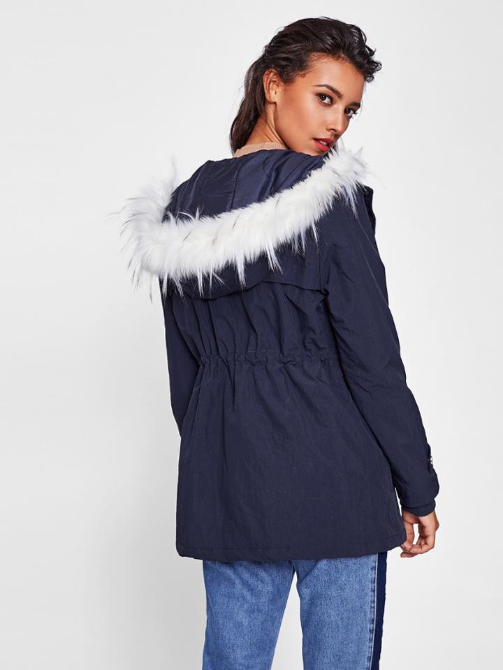 Shein Faux Fur Trim Hoodie Parka Coat