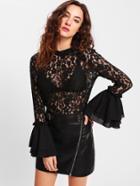 Shein Flounce Sleeve Floral Lace Top