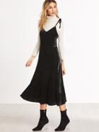 Shein Black Tie Shoulder A Line Velvet Cami Dress