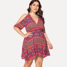 Shein Plus Wrap Front Tribal Print Cami Dress