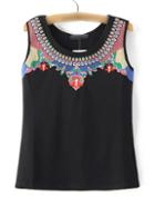 Shein Black Embroidery Casual Tank Top