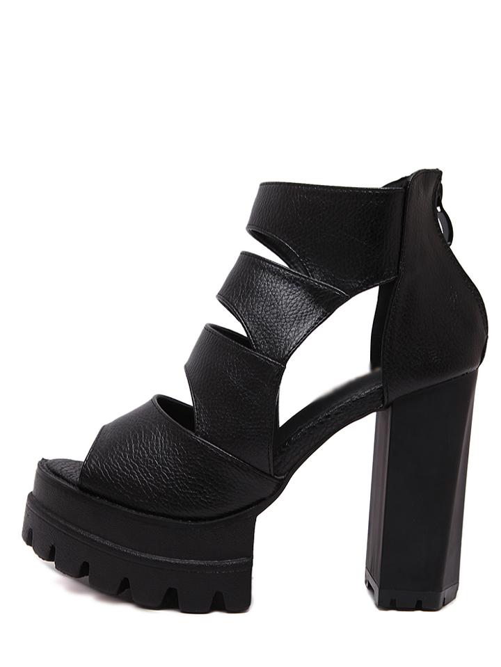 Shein Black Lug Sole Cut Out Chunky Sandals