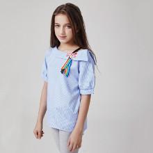 Shein Girls Ribbon Tape Detail Striped Blouse