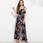 Shein Ruffle Embellished Bow Tied Cami Floral Jumpsuit