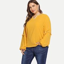 Shein Plus Fringe Detail V Neck Blouse
