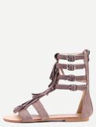 Shein Taupe Faux Suede Fringe Gladiator Sandals
