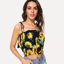 Shein Tassel Tie Shoulder Sunflower Print Cami Top