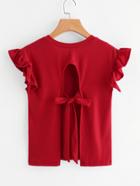 Shein Ruffle Sleeve Tie Detail Open Back Tee