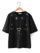 Shein Black Short Sleeve Bulb Embroidery Casual T-shirt