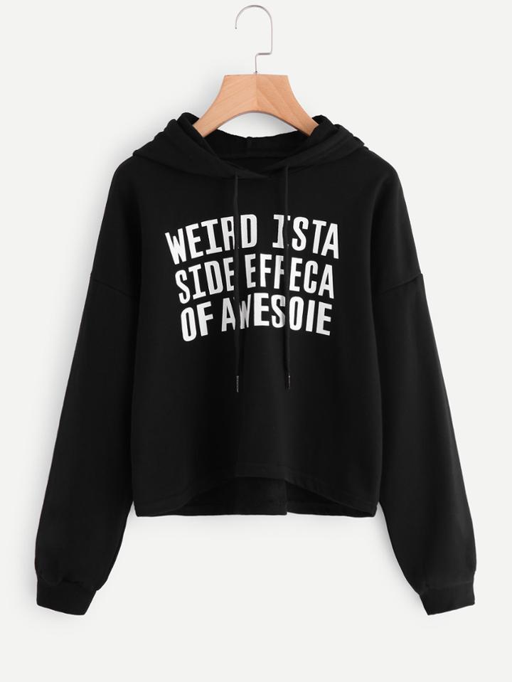Shein Drop Shoulder High Low Graphic Hoodie