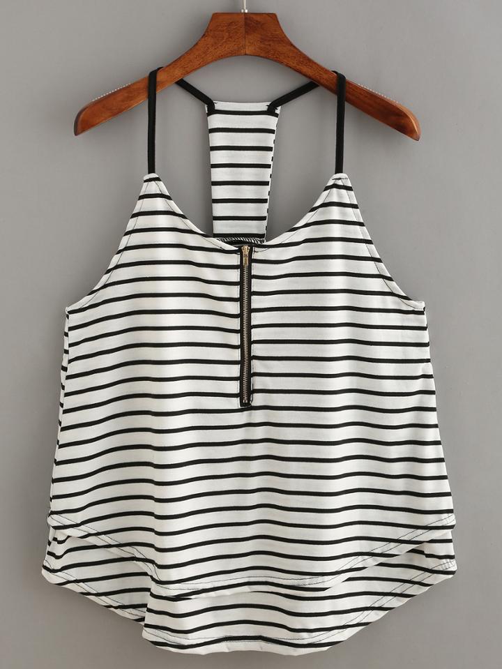 Shein Zip Front Racerback Striped Cami Top