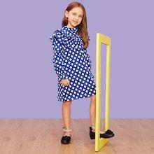 Shein Girls Layered Ruffle Trim Polka Dot Dress