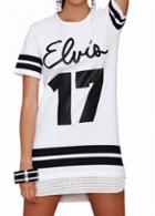 Rosewe Short Sleeve White Fishnet Splicing Printed Dress