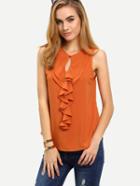 Shein Brown Ruffle Hollow Tank Top