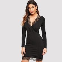 Shein Surplice Neck Lace Insert Bodycon Dress