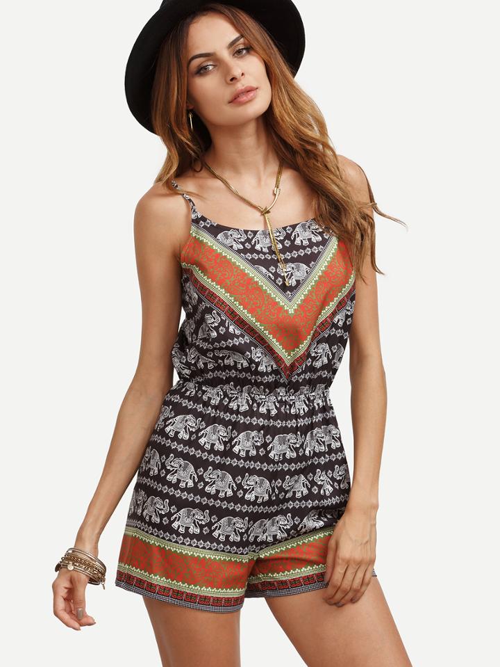 Shein Vintage Print Spaghetti Strap Jumpsuit