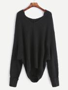 Shein Black Ribbed Knit Hooded Sweater