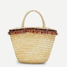 Shein Paper Tassel Detail Straw Bucket Bag