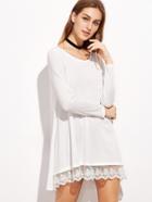 Shein White Contrast Lace Trim T-shirt Dress