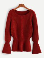 Shein Red Mixed Knit Bell Cuff Peplum Sweater