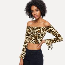 Shein Leopard Print Off Shoulder Crop Top