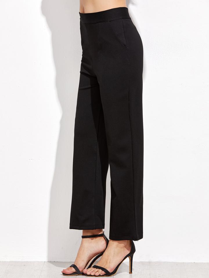 Shein Black Zipper Back Straight Leg Pants