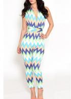 Rosewe Zigzag Print Open Back Multicolored Jumpsuit